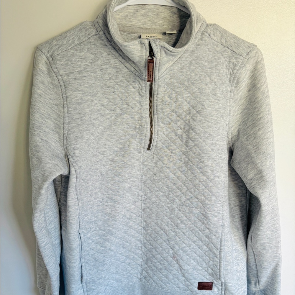 Women’s L.L. Bean Light Gray Quilted Half-Zip Pullover